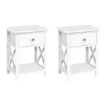 Artiss 2 X Bedside Table 1 Drawer with Shelf – EMMA White