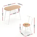 Artiss Oval Dining Table Set 3PC Space-Saving Bistro Kitchen Storage Wine Rack Natural White
