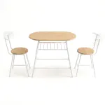 Artiss Oval Dining Table Set 3PC Space-Saving Bistro Kitchen Storage Wine Rack Natural White
