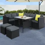 Gardeon Outdoor Dining Set Aluminum Table Chairs Wicker Setting – Black