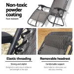 Gardeon Zero Gravity Chair Folding Outdoor Recliner Adjustable Sun Lounge Camping – Grey