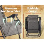 Gardeon Zero Gravity Chair Folding Outdoor Recliner Adjustable Sun Lounge Camping – Grey