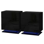 Artiss 2x Bedside Table LED 3 Drawers – MORI – Black
