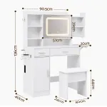 Artiss Dressing Table Vanity Desk Set Stool LED Charging Station White
