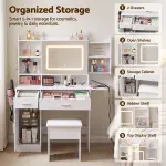 Artiss Dressing Table Vanity Desk Set Stool LED Charging Station White