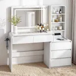 Artiss Dressing Table Makeup Vanity Desk LED Mirror Drawers Charging Station Curved Edge White