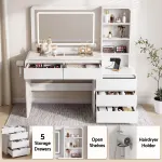 Artiss Dressing Table Makeup Vanity Desk LED Mirror Drawers Charging Station Curved Edge White