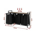 Artiss Laundry Basket with 3 Pull-out Bags Metal Frame Black