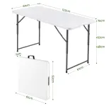 Gardeon 123cm Folding Table Portable Fold-in-Half with Handle Camping Picnic Adjustable Height