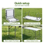 Gardeon 123cm Folding Table Portable Fold-in-Half with Handle Camping Picnic Adjustable Height
