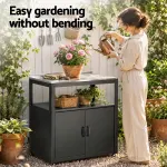 Gardeon Outdoor Storage Cabinet Garden Potting Bench Stainless Steel Table Top Black