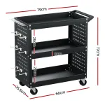 Giantz 3-Tier Tool Cart Storage Trolley Workshop Garage Pegboard Hooks – Black
