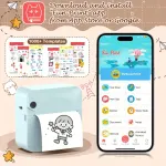 (White) Inkless Sticker Printer Mini Thermal Printer with Roll Thermal Paper, Wireless Pocket Printer, Smart Portable Receipt Printer for Photos, Diaries, Notes, and Preparation Work.