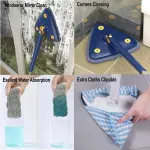 360° Rotating Triangular Floor Mop with Auto-Squeeze System – Easy Twist, No-Hand Squeezing, Reusable Microfiber Cloths for Hard Floors, Windows, and Corners (Blue)
