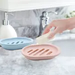 2-Pack Soap Dish with Drain, Soap Holder, Soap Saver, Easy Cleaning, Dry, Stop Mushy Soap (Gray) Pink