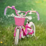 Pink Purple Children’s Bicycle Basket with Adjustable Front Straps