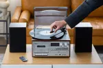 Audio Home Entertainment System Turntable, CDs, Vinyl, Wireless Streaming & More – Brown