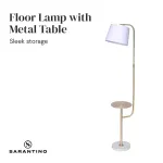 Sarantino Brushed Brass Floor Lamp with Built-in Metal End Table Marble Base Foot Switch Standing Light