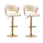 2x Height Velvet Padded Golden Round Base Barstools Chairs – Beige