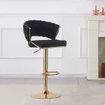 2x Height Velvet Padded Golden Round Base Barstools Chairs – Black