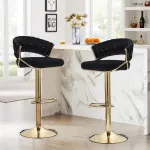 2x Height Velvet Padded Golden Round Base Barstools Chairs – Black
