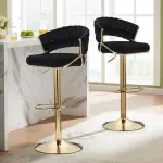 2x Height Velvet Padded Golden Round Base Barstools Chairs – Black