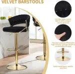 2x Height Velvet Padded Golden Round Base Barstools Chairs – Black