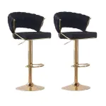 2x Height Velvet Padded Golden Round Base Barstools Chairs