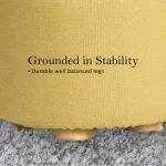 2X Fabric Ottoman Round Wooden Leg Foot Stool – Mustard Yellow