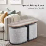 3 Piece Set Coffee Table & Ottoman Wood Side End Table Industrial – CREAM GREY
