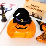 Halloween Pumpkin Hat for Cats – Adjustable Pet Costume with Witch Hat for Halloween Parties 3 pieces