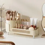 Cosmetic Organizer – Rotating Desktop Makeup Brush Holder with Large Capacity Storage – White