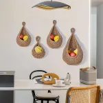 Red 3-Piece Wall-Mounted Cotton Rope Storage Baskets – Large, Medium, and Small Hand-Woven Fruit/Vegetable/Storage Nets (Large weight 300g, Medium weight 230g, Small weight 200g)