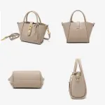 Genuine Leather Women’s Handbag – Stylish Bucket Bag with Top Handle and Crossbody Strap – Beige