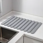 Oval Shaped Engraved Inner Frame Foldable Diatomaceous Earth Drying Mat – Super Absorbent, Fast-Drying, Non-Slip Kitchen Countertop Mat – Light Grey