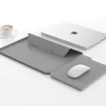3-in-1 Detachable PU Leather Laptop Sleeve with Ergonomic Stand & Mouse Pad( 13/14 inch) – Grey