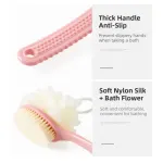 2-Pack 2-in-1 Soft Bristle Long Handle Bath Brush & Shower Pouf Combo – Double-Sided Back Scrubber for Adults & Kids – Green