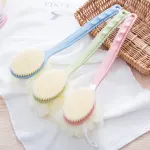 2-Pack 2-in-1 Soft Bristle Long Handle Bath Brush & Shower Pouf Combo – Double-Sided Back Scrubber for Adults & Kids – Green