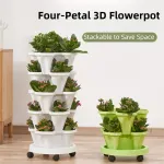 3-Tier Stackable Strawberry & Vegetable Planter with Mobile Wheel Tray – Space-Saving Vertical Gardening System – White