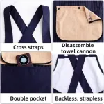 2-Pack Waterproof & Oil-Proof Cross-Back Kitchen Apron with No-Tie Slip-On Design and Detachable Hand Towels – Dark Blue