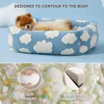 76x60x20 CM Cute Square Plush Pet Bed with Removable Cover & 5 Bolsters Support Plaid Machine Washable Calming Dog & Cat Sofa – Brown