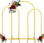 3-Piece Metal Wedding Arch Stand Set for Ceremony Backdrop, Balloon Decoration, and Party Stage Display (Gold)