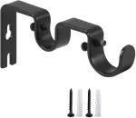 2 Pack Double Curtain Rod Brackets, Heavy Duty Metal Holders for 1 In and 5/8 In Rods, Black