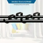 2 Pack Double Curtain Rod Brackets, Heavy Duty Metal Holders for 1 In and 5/8 In Rods, Black