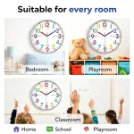 30 cm Children’s Educational Wall Clock, Silent Color-Coded Learn-to-Tell-Time Clock
