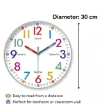 30 cm Children’s Educational Wall Clock, Silent Color-Coded Learn-to-Tell-Time Clock