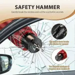 2 Pack Emergency Hammer and Seat Belt Cutter for Car Escape Safety Tool, Key Ring Size with Mounting Base, Red