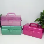 1 Piece Plastic Storage Bins With Lid and Handle, Plastic Latch Storage Box, Stackable Storage Container, Small Plastic, Green, 33 x 14.5 x 19.5 cm