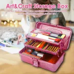 1 Piece Plastic Storage Bins With Lid and Handle, Plastic Latch Storage Box, Stackable Storage Container, Small Plastic, Pink, 33 x 14.5 x 19.5 cm