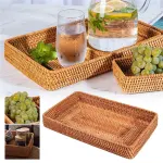 1 Pcs Wicker Storage Basket, Rattan Tray Rectangular Decorative Serving Woven Trays, Wicker Baskets Food Serving Holders for Storage Home Kitchen Restaurant Decor
